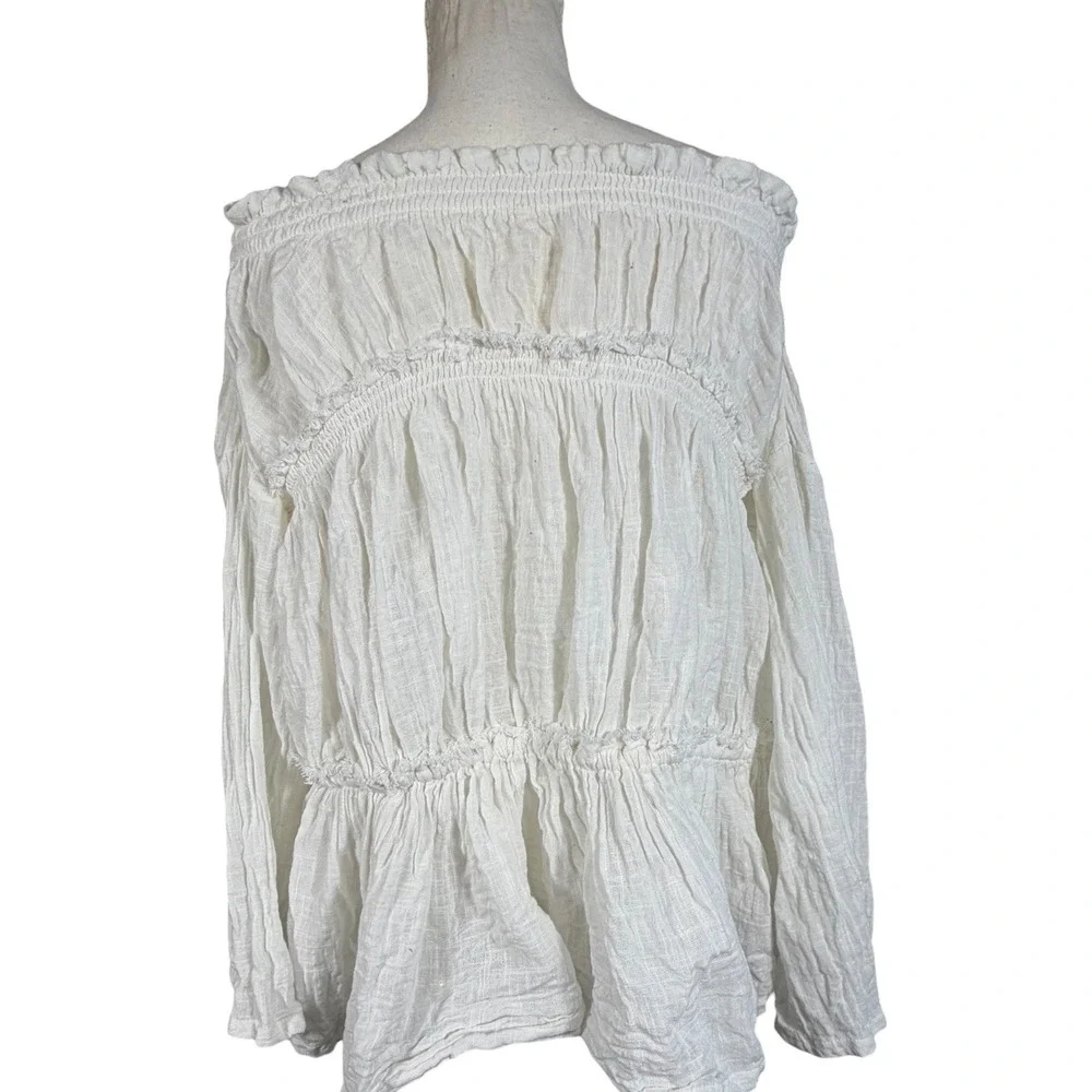 Free People‎ Peasant Top S Ivory Cotton Gauze Off Shoulder Bell Sleeve Boho